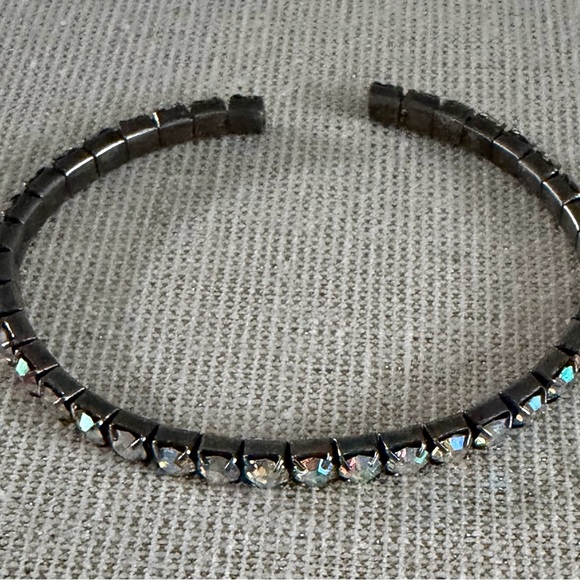 Three Crystal-Embellished Stretch Bangle Bracelet - Blue, Gray, Brown - Picture 4 of 10